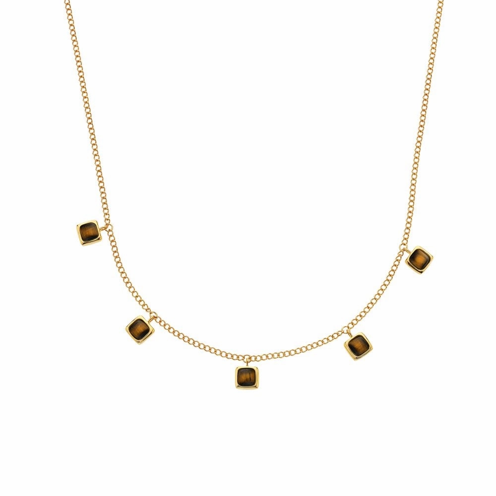 Hot Diamonds Gold Plated Sterling Silver Tigers Eye Square Necklace