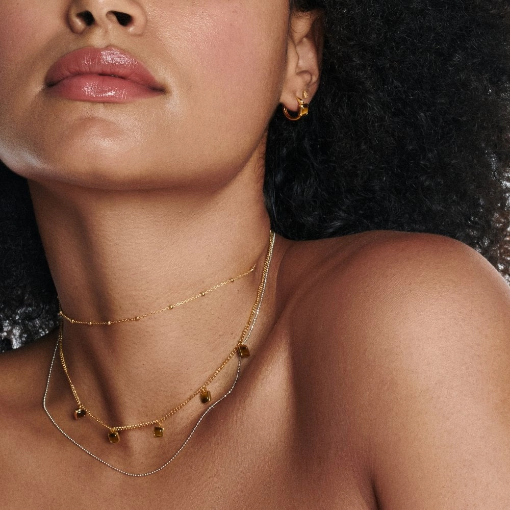 Hot Diamonds Gold Plated Sterling Silver Tigers Eye Square Necklace