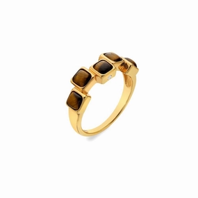 Hot Diamonds Gold Plated Sterling Silver Tigers Eye Square Stepped Ring
