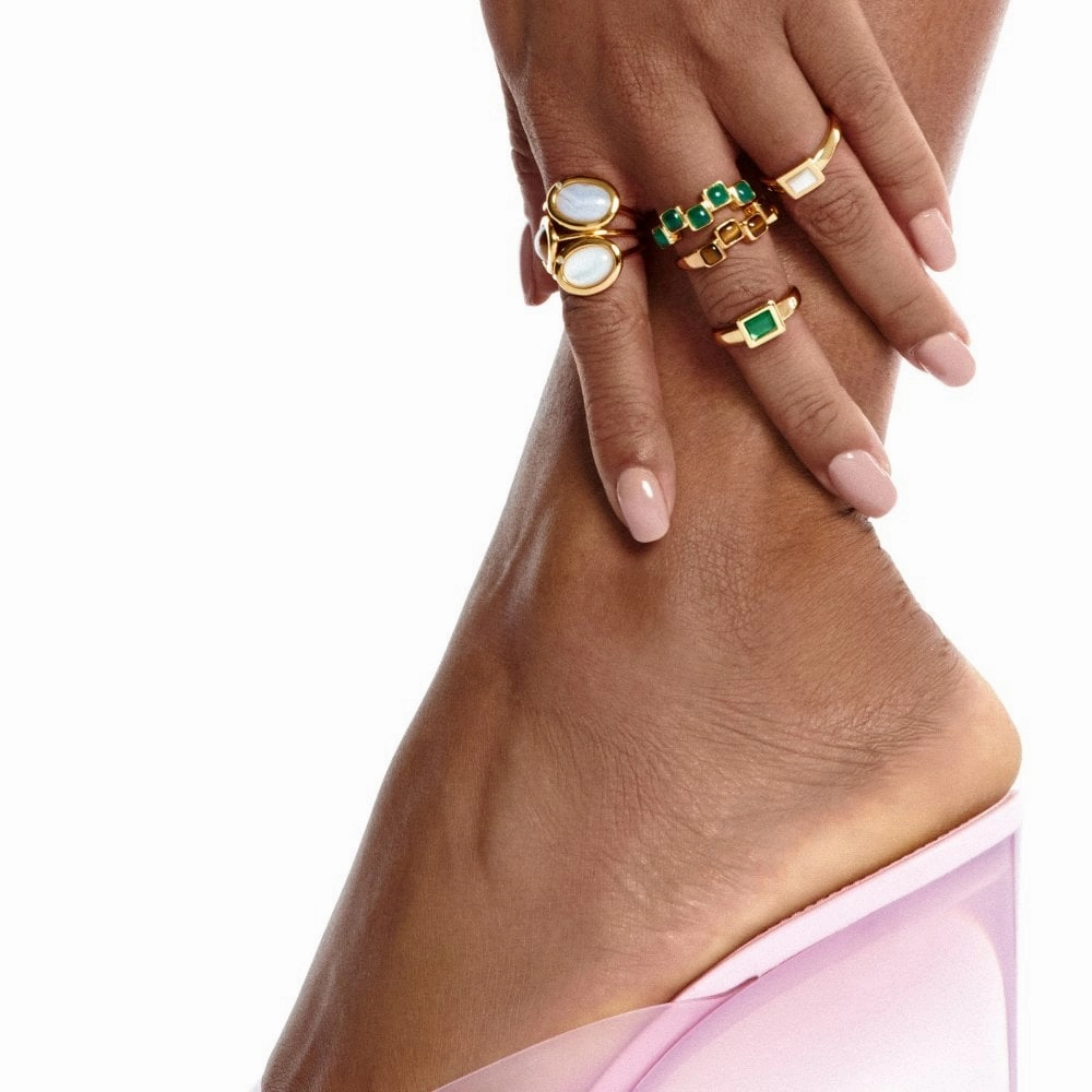 Hot Diamonds Gold Plated Sterling Silver Tigers Eye Square Stepped Ring