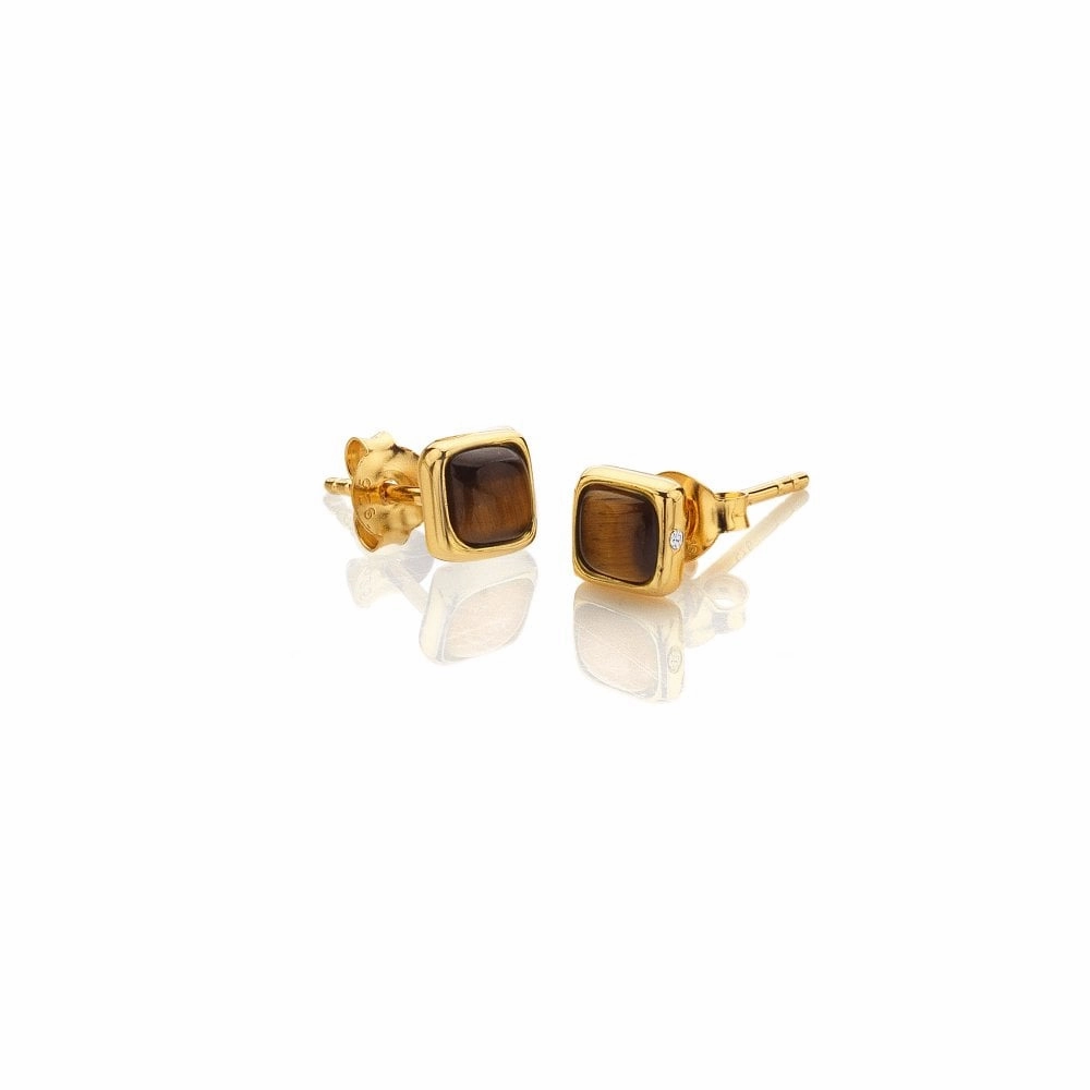 Hot Diamonds Gold Plated Sterling Silver Tigers Eye Square Stud Earrings