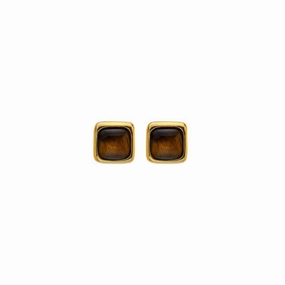 Hot Diamonds Gold Plated Sterling Silver Tigers Eye Square Stud Earrings