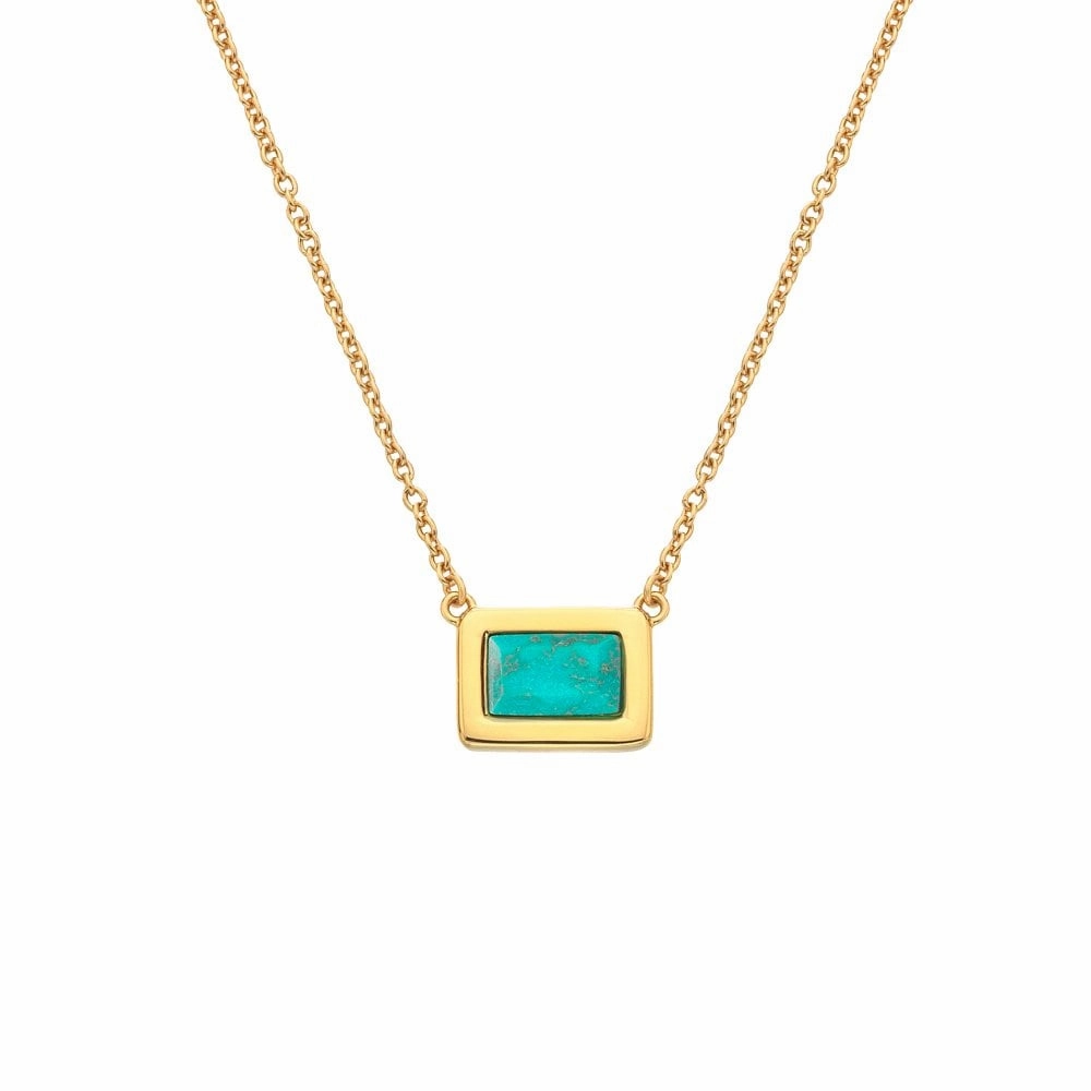 Hot Diamonds Gold Plated Sterling Silver Turquoise Rectangle Necklace