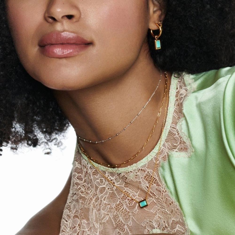 Hot Diamonds Gold Plated Sterling Silver Turquoise Rectangle Necklace