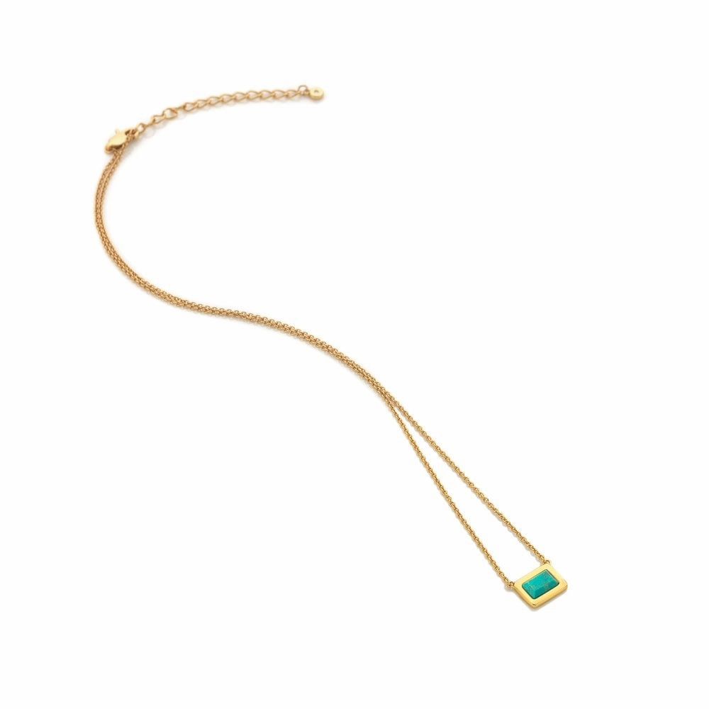 Hot Diamonds Gold Plated Sterling Silver Turquoise Rectangle Necklace