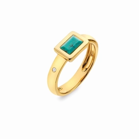 Hot Diamonds Gold Plated Sterling Silver Turquoise Rectangle Ring