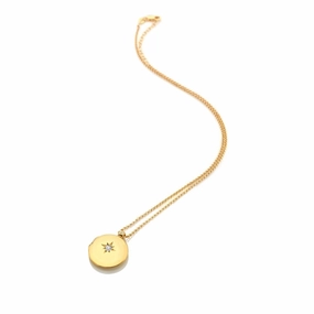 Hot Diamonds Gold Plated Sterling Silver White Topaz Starburst Locket Necklace