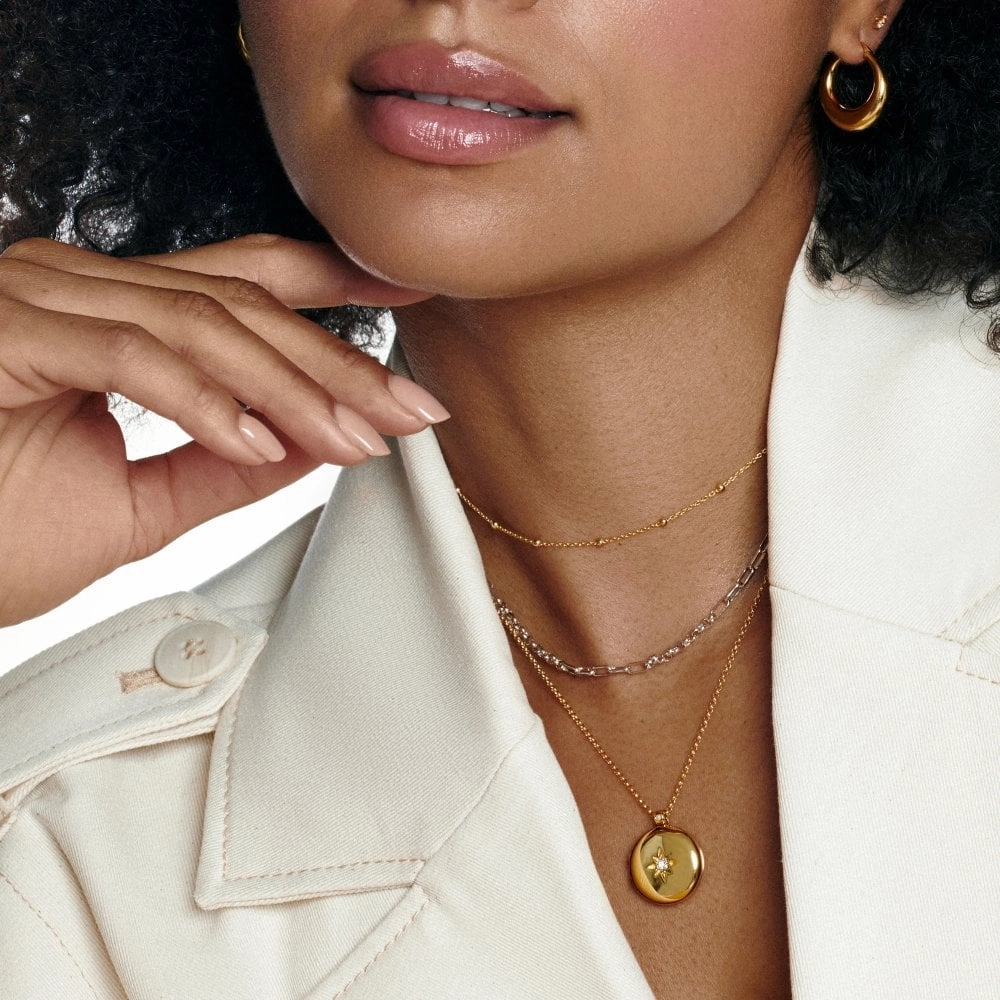 Hot Diamonds Gold Plated Sterling Silver White Topaz Starburst Locket Necklace