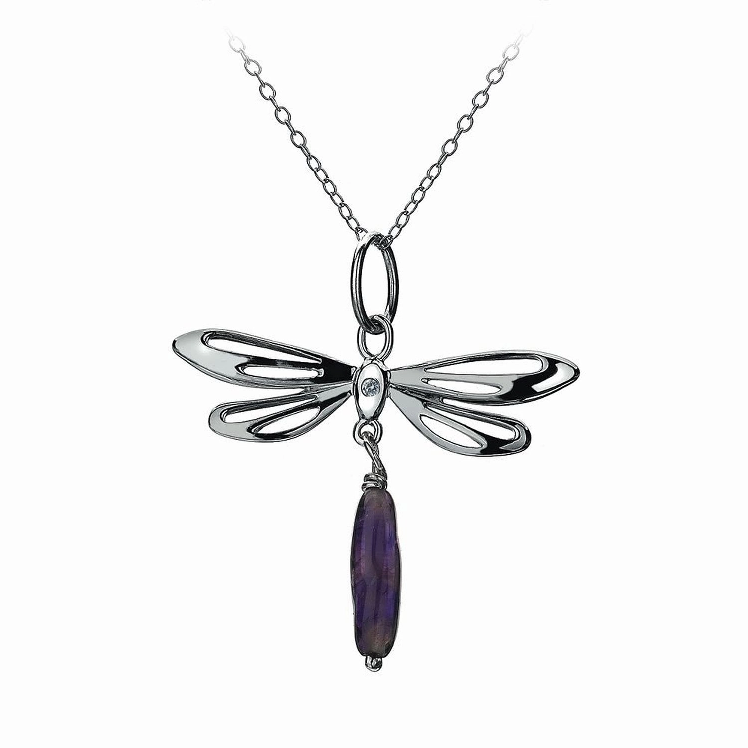 Hot Diamonds Necklace Dragonfly Amethyst And Silver D