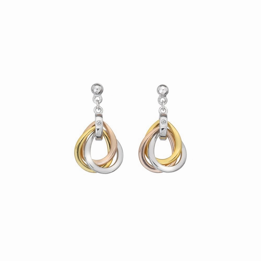 Hot Diamonds Rose And Yellow Gold Plated Sterling Silver Trio Teardrop Earrings