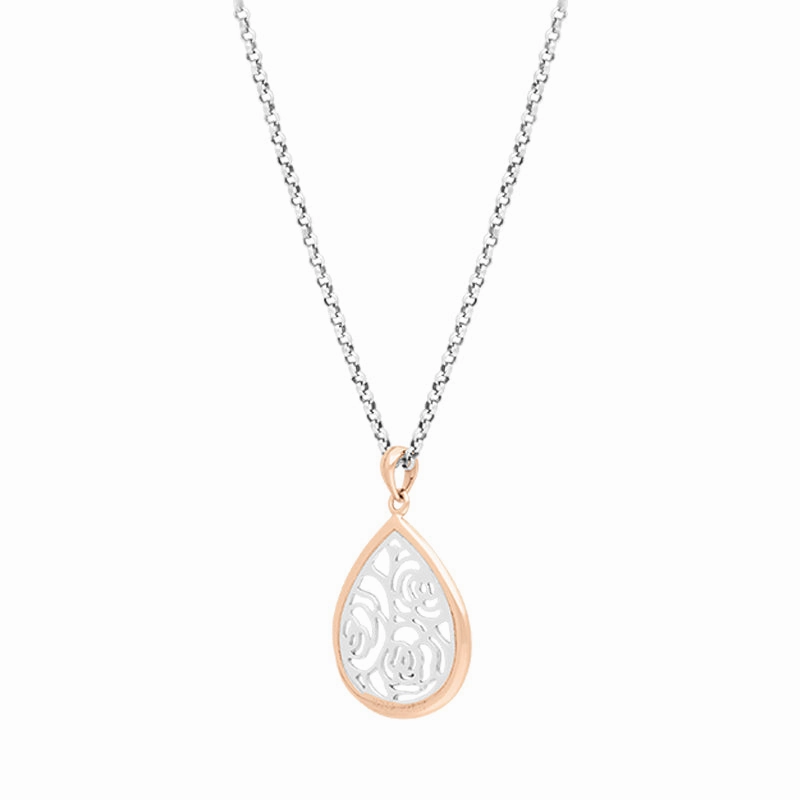 Hot Diamonds Rose Gold Plated Sterling Silver Small Pear Shaped Pendant Necklace D