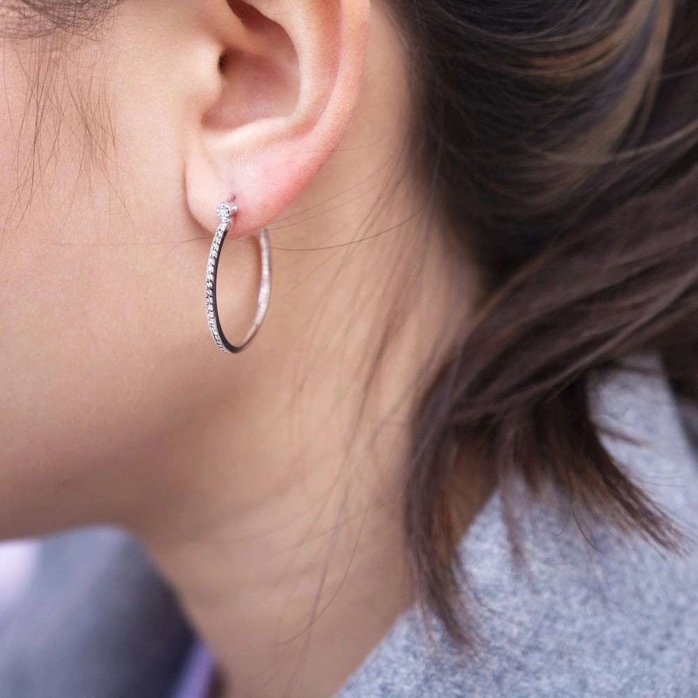 Hot Diamonds Sterling Silver White Topaz Hoop Earrings