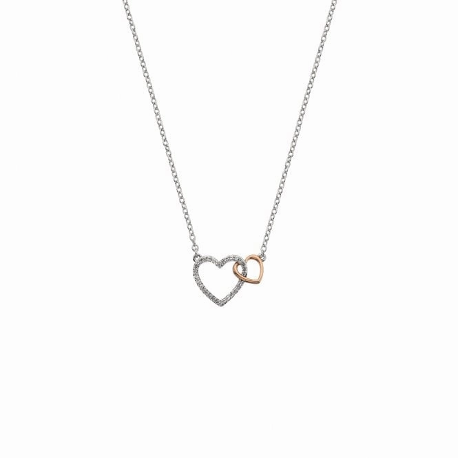 Hot Diamonds Togetherness Sterling Silver Rose Gold Plated Heart Necklace