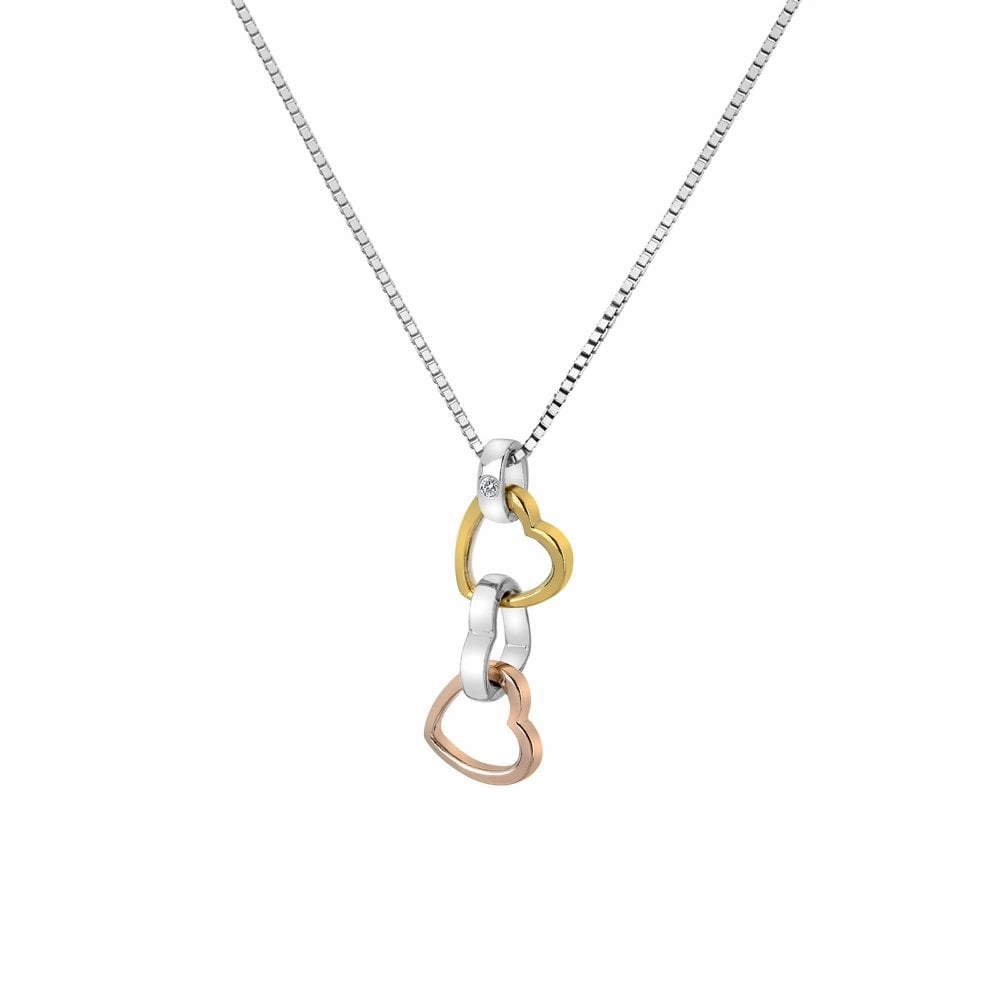Hot Diamonds Trio Sterling Silver Gold Plated Accents Triple Heart Necklace