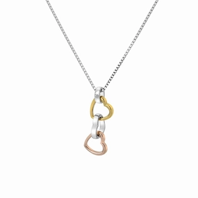Hot Diamonds Trio Sterling Silver Gold Plated Accents Triple Heart Necklace