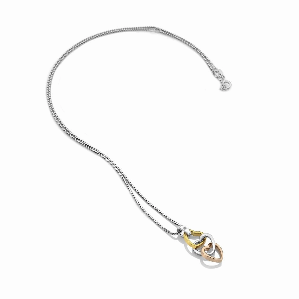Hot Diamonds Trio Sterling Silver Gold Plated Accents Triple Heart Necklace