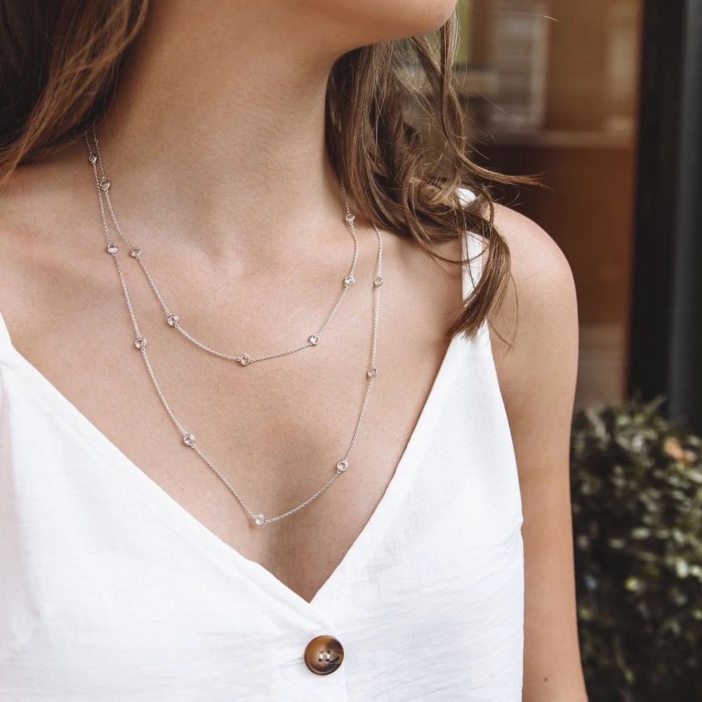 Hot Diamonds White Topaz Intermittent Necklace