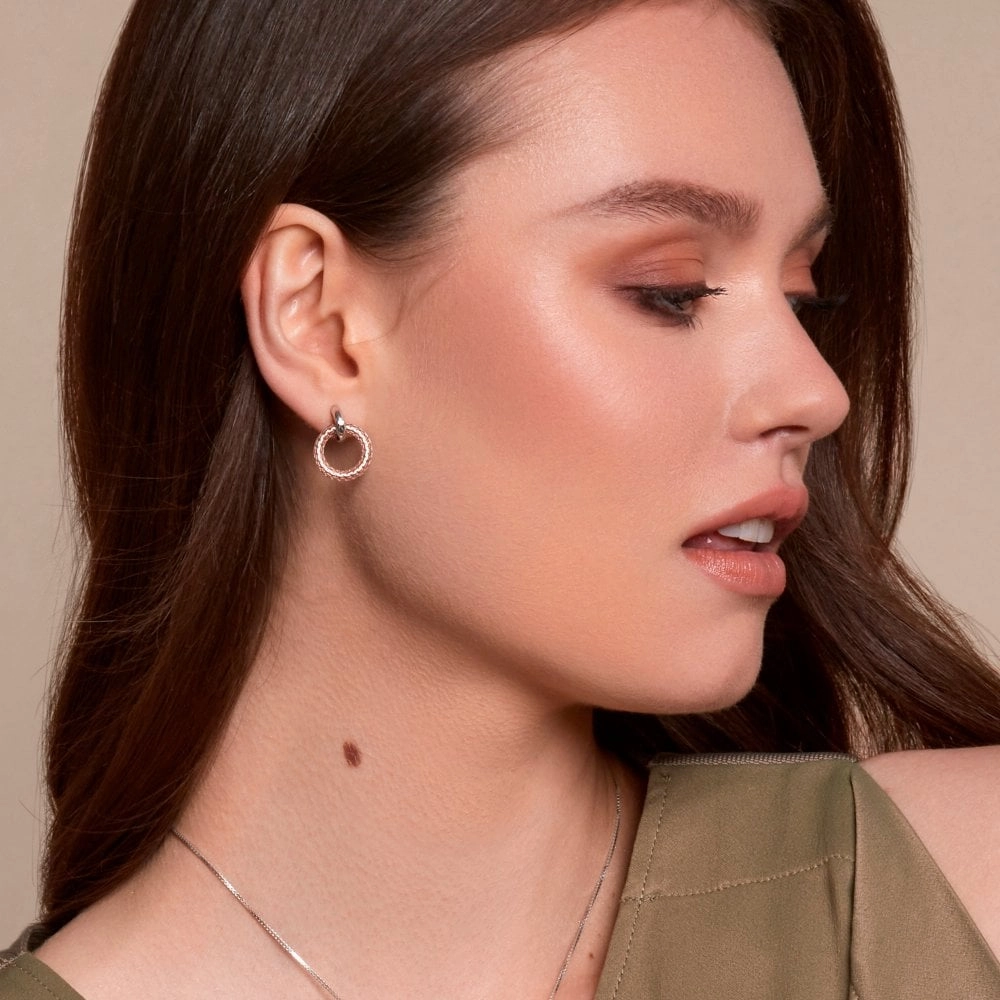 Hot Diamonds Woven Rose Gold Plate and Sterling Silver Drop Earrings D