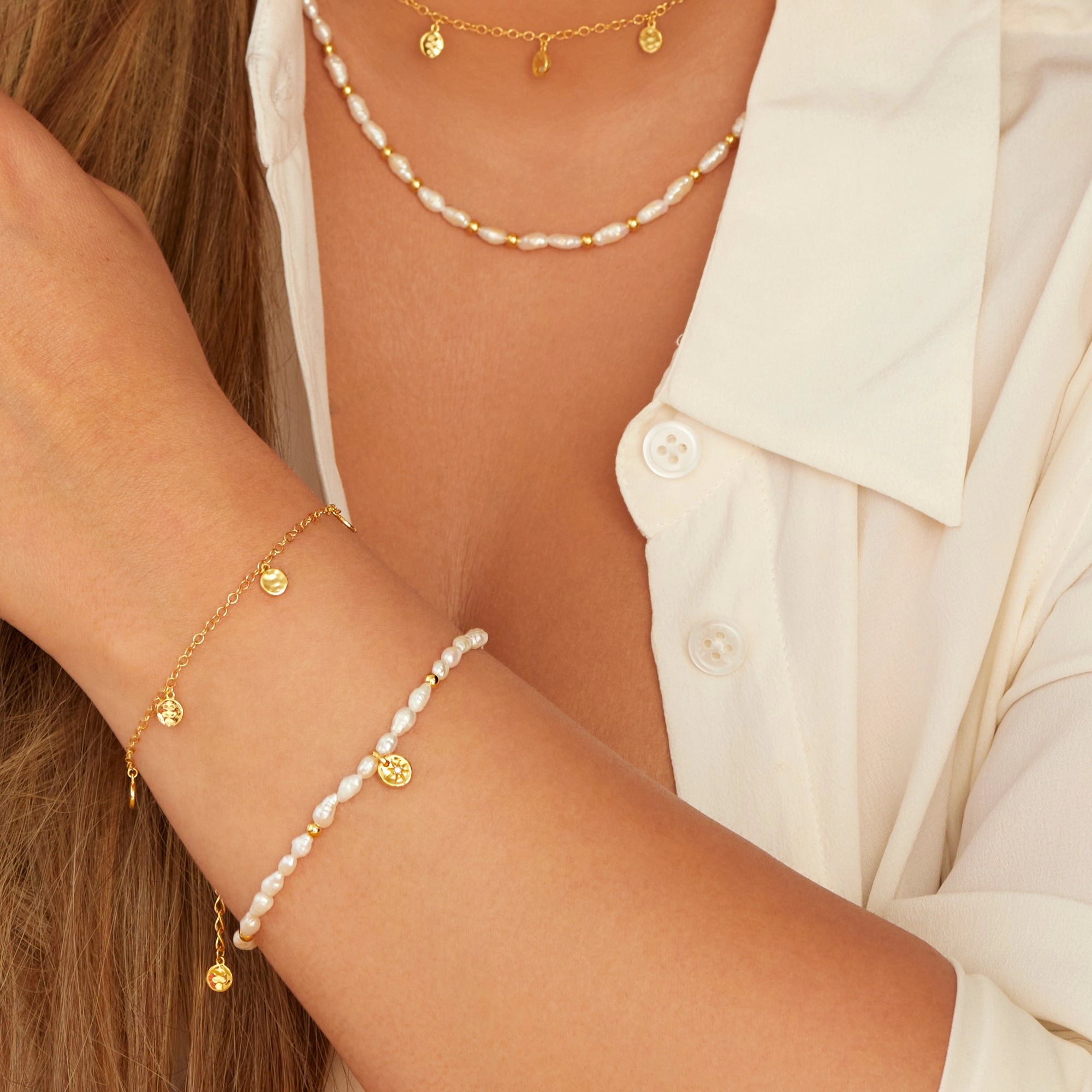 Hot Diamonds x Jac Jossa Calm Gold Plated Sterling Silver Pearl Lunar Bracelet