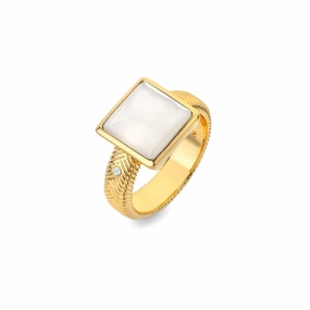 Hot Diamonds x Jac Jossa Calm Gold Plated Sterling Silver Pearl Square Ring