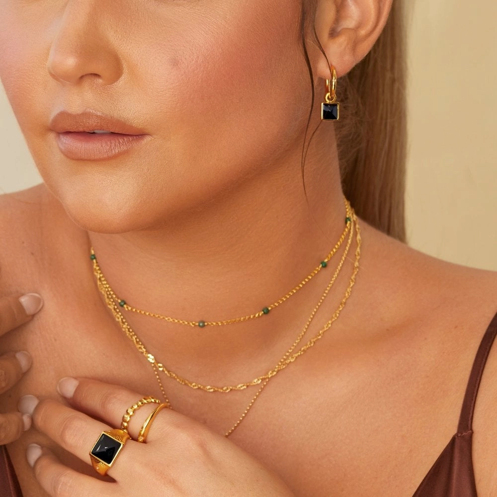 Hot Diamonds x Jac Jossa Gold Plated Sterling Silver Black Onyx Hoop Earrings