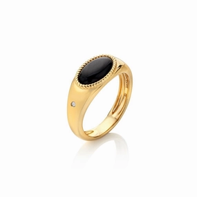 Hot Diamonds x Jac Jossa Gold Plated Sterling Silver Black Onyx Signet Ring D