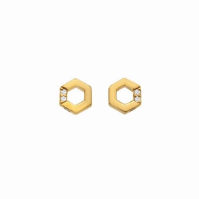 Hot Diamonds x Jac Jossa Gold Plated Sterling Silver Hexagon White Topaz Stud Earrings