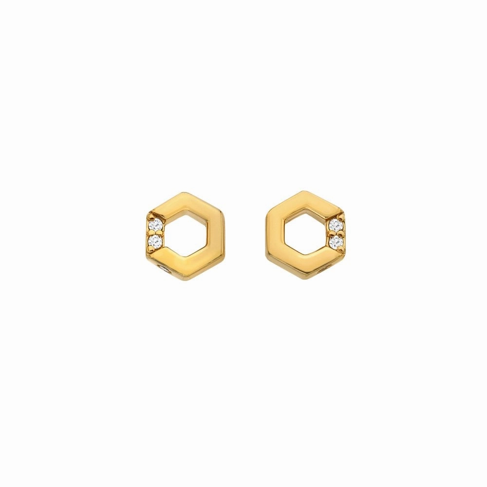 Hot Diamonds x Jac Jossa Gold Plated Sterling Silver Hexagon White Topaz Stud Earrings
