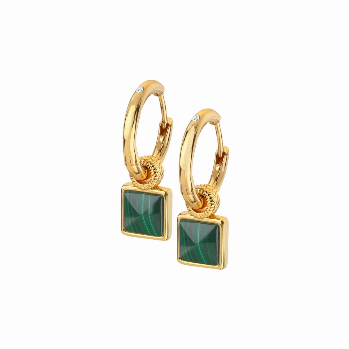 Hot Diamonds x Jac Jossa Revive Gold Plated Sterling Silver Malachite Square Earrings