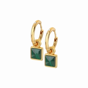Hot Diamonds x Jac Jossa Revive Gold Plated Sterling Silver Malachite Square Earrings