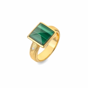 Hot Diamonds x Jac Jossa Revive Gold Plated Sterling Silver Malachite Square Ring