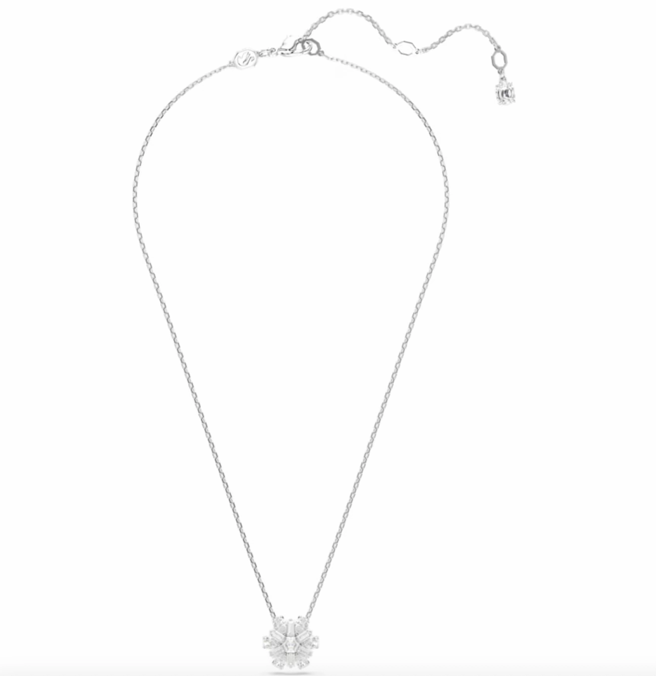 Idyllia Mixed Cuts Snowflake, White, Rhodium Plated Necklace