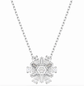 Idyllia Mixed Cuts Snowflake, White, Rhodium Plated Necklace