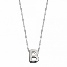 Initial B Plain Silver Initial Necklace N4429