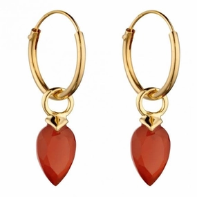 July Yellow Gold Plated Birthstone  Chalcedony Stone Hoop Charm Earring Y2667