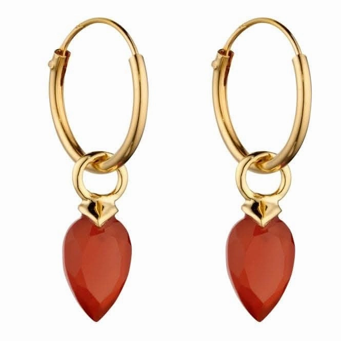 July Yellow Gold Plated Birthstone  Chalcedony Stone Hoop Charm Earring Y2667