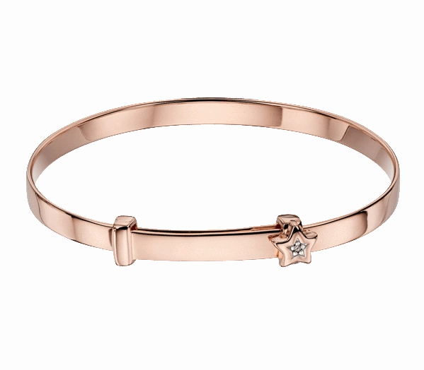 Little Star Gracie Rose Gold Plated Sterling Silver Diamond Star Christening Bangle