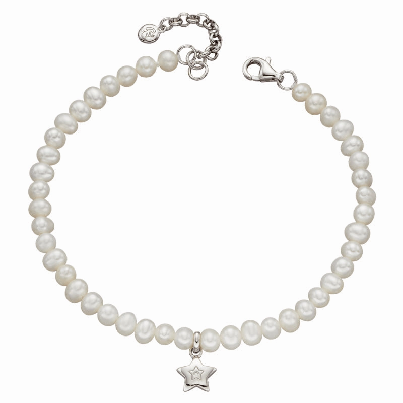 Little Star Sterling Silver Diamond Pearl Madison Star Charm Childs Bracelet D