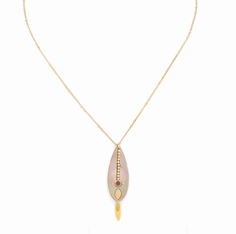 LOUISON Brownlip Elongated Drop Necklace