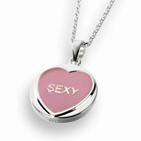 Love Hearts Classic Sterling Silver Pink Enamel "Sexy" Necklace