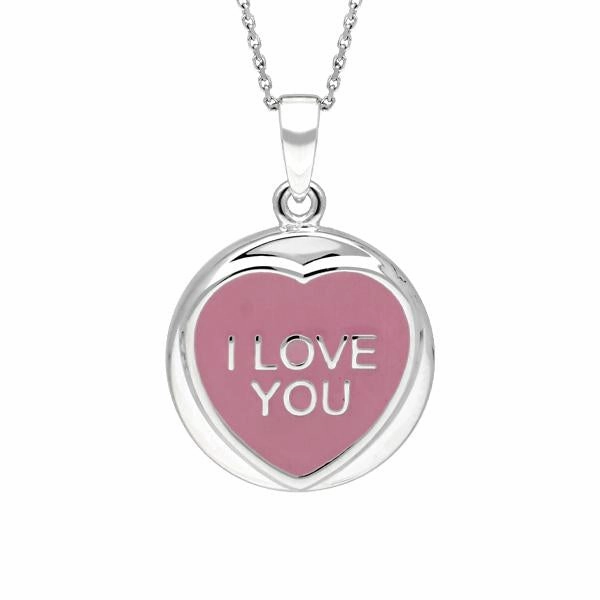 Love Hearts Sterling Silver Pink Enamel "I Love You" Necklace