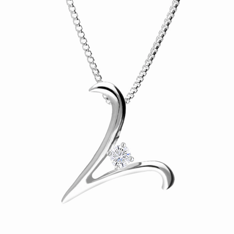 Love Letters 9ct White Gold 0.10ct Diamond Initial V Necklace