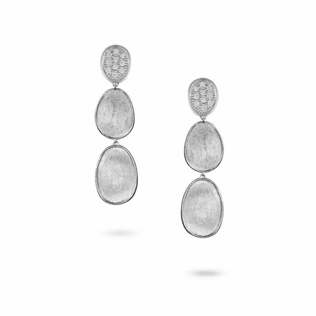 Marco Bicego Lunaria 18ct White Gold Diamond Pave Small Triple Drop Earrings D