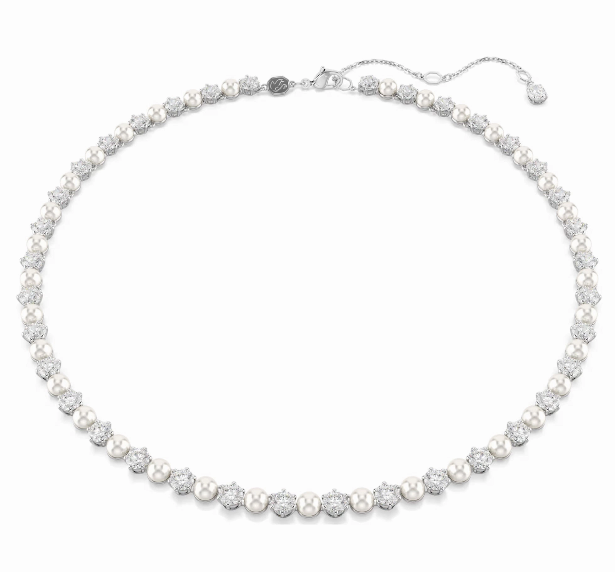 Matrix Crystal Pearl & Round Cut Silver Tennis Necklace