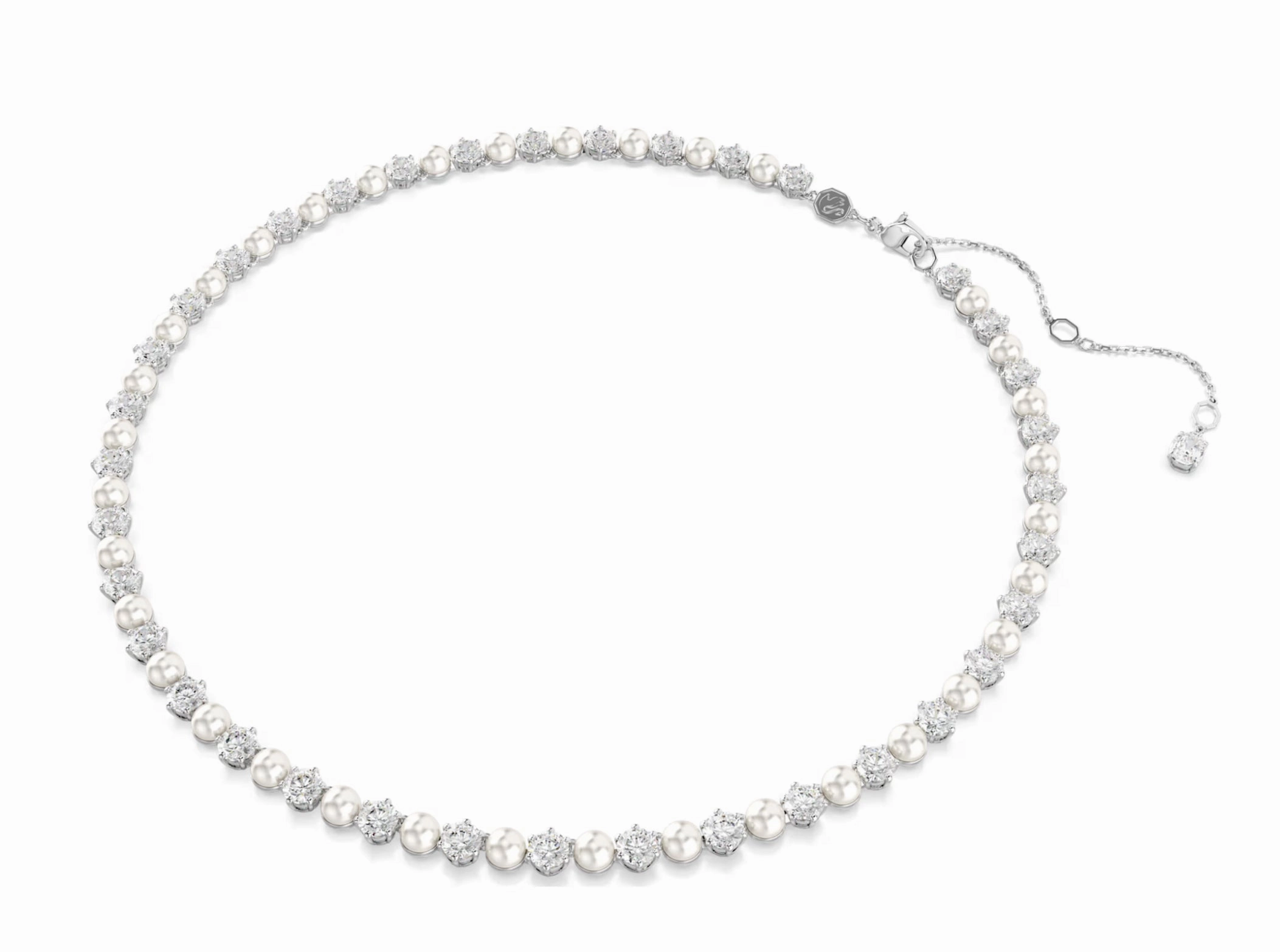Matrix Crystal Pearl & Round Cut Silver Tennis Necklace