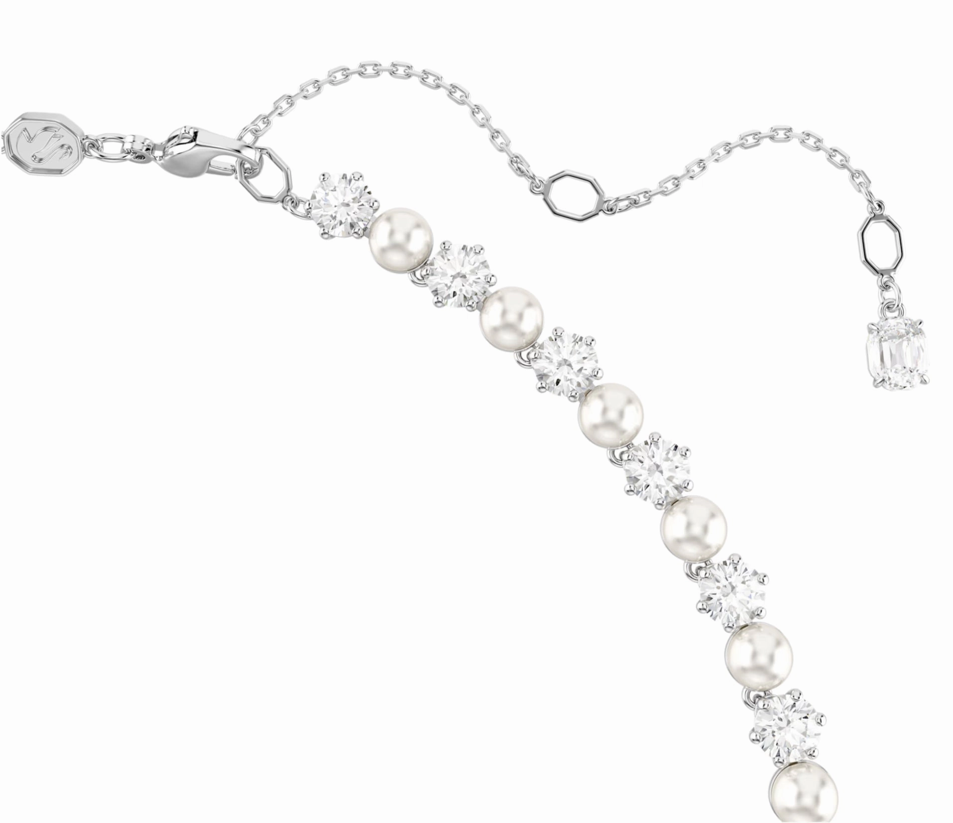 Matrix Crystal Pearl & Round Cut Silver Tennis Necklace