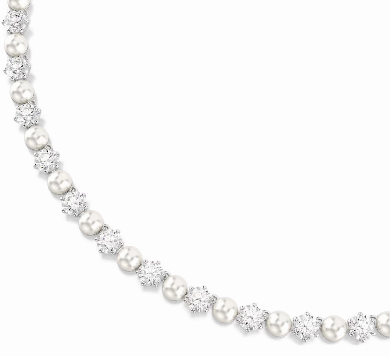 Matrix Crystal Pearl & Round Cut Silver Tennis Necklace