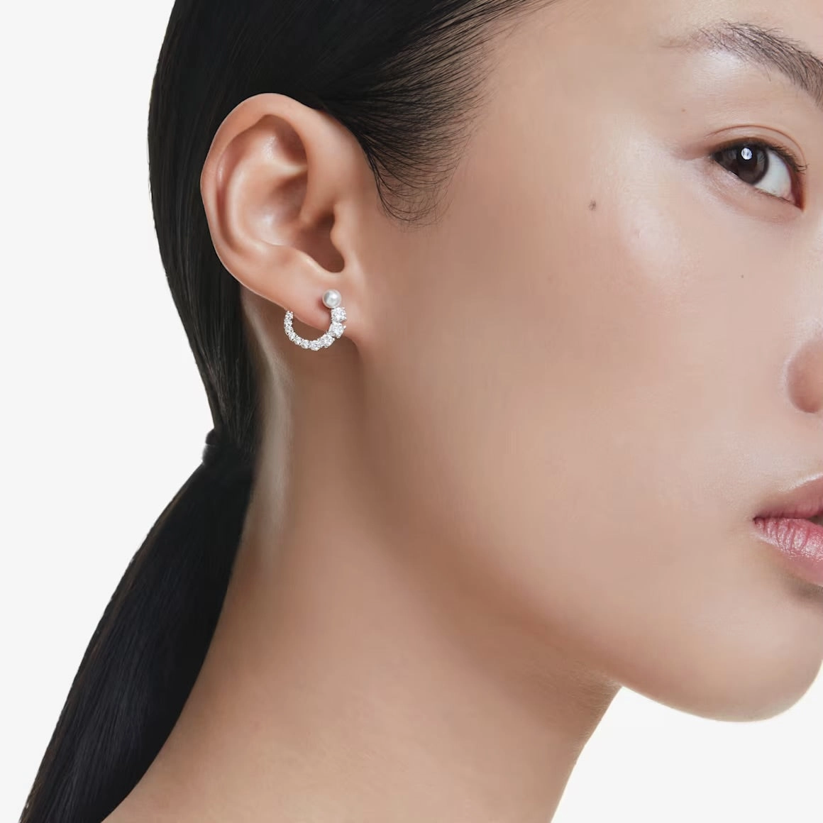 Matrix Crystal Pearl Hoop Earrings - 2 colours