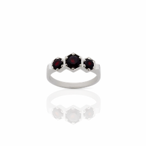 Meadowlark 3 Hexagon Stone Ring - Sterling Silver & Thai Garnet