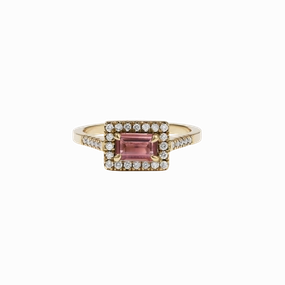 Meadowlark - Arizona Ring Petite - 9ct Yellow Gold - Pink Tourmaline - White Diamond